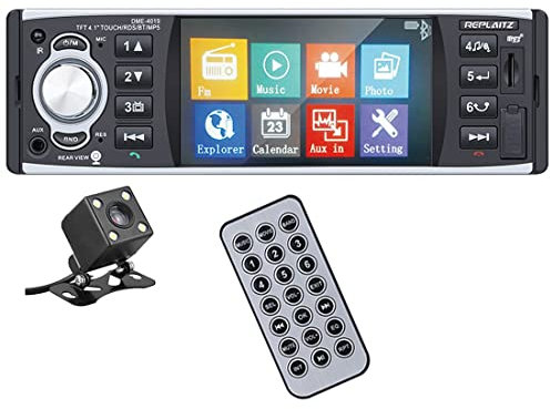 Radio MP5 para Coche con Carplay y Android Auto, 1 DIN, Bluetooth, Manos Libres, Pantalla HD de 4,1 Pulgadas, USB/AUX/Tipo C, Control Remoto, Enlace de Espejo, cámara de visión Trasera.