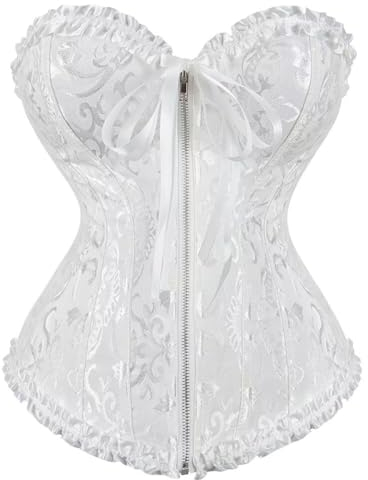 Josamogre Corset Top Korsett Damen Corsage Reißverschluss Lingerie Sexy Vintage Weiß M