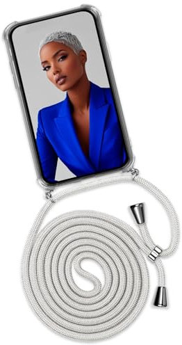 ONEFLOW Twist Case – Handyhülle mit Band für iPhone X/iPhone XS - Handykette zum Umhängen, Hülle mit Kette abnehmbar, Handy Umhängeband, Schutzhülle und Kordel – Silber Grau