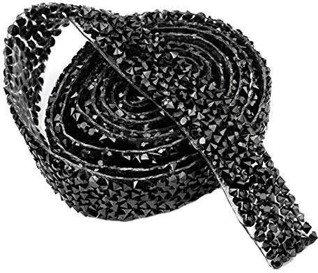 MoreChioce Strass Band,1 Yard Diamant Bandrolle 1.5cm Strasssteine Mesh Wrap Roll DIY Hochzeit Deko Strassband Sparkle Kristall Dekoration für Kleidung Gürtel Handwerk Tasche Hut,Schwarz