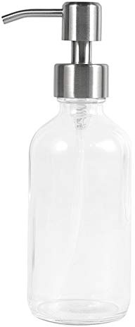 TOPBATHY Pumpflaschen aus Glas, 250 ml, Düse aus Edelstahl, Flaschen für Toilettenflüssigkeit, wiederaufladbar, Behälter für ätherische Öle, Lotionen, flüssige Sahne, durchsichtig, 6 * 6 * 13.8 cm