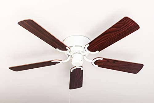 Kisa Deluxe Ventilateur de plafond Blanc sans lumière – Pales en bois de rose/noyer foncé