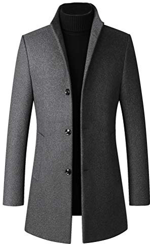 FTCayanz Men's Trench Coat Wool Blend Slim Fit Top Coat Single Breasted Business Overcoat, Gray, L