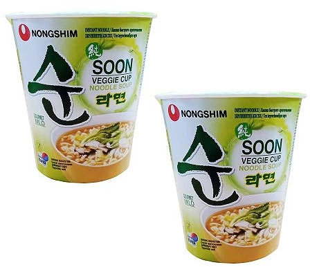 Nongshim Soon Veggie Instant Noodle Soup Cup, 2.36 oz ℮ 67 g, 2 Pack