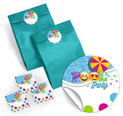 10 Geschenktüten/blau + 10 Aufkleber Schwimmbad Pool-Party für Mitgebsel Gastgeschenk beim Kindergeburtstag Jungen Mädchen