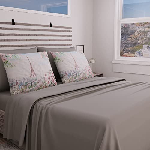 PETTI Artigiani Italiani - Bettwäsche-Set, Bettwäsche für Doppelbett, Paris, Bettwäsche für Doppelbett, Druck nur auf Kissenbezügen, hergestellt in Italien.