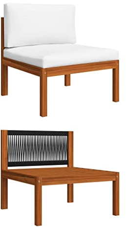 vidaXL Akazienholz Massiv Garten Mittelsofa mit Auflagen Sofa Lounge Gartensofa Einzelsofa Gartenmöbel Loungesofa Innenhof Terrasse