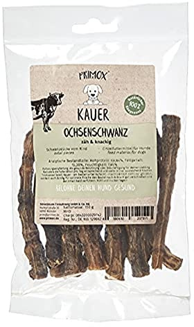 PRIMOX Ochsenschwanz 150g I 100% natürlich, zäh & knackig I Ideal für übergewichtige Hunde I Unterstützt Zahnpflege & befriedigt Kautrieb I Artgerechter Snack für Hunde