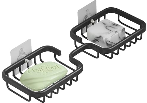 Dancrul Bathroom Soap Dishes, Bar Soap Holder for Shower Wall, Rust Proof Metal Self Draining Soap Tray, Wall Mounted Soap Dish for Shower, Shower Soap Bar Holder, Black