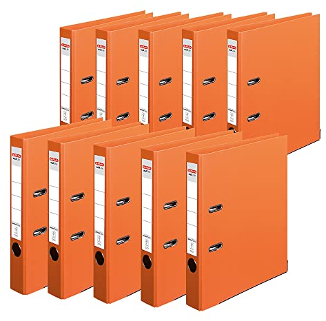 Herlitz 10834869 Ordner maX.file protect+, A4, Rückenbreite: 5cm, Voll-PP-Folienbezug, orange, 10 Stück