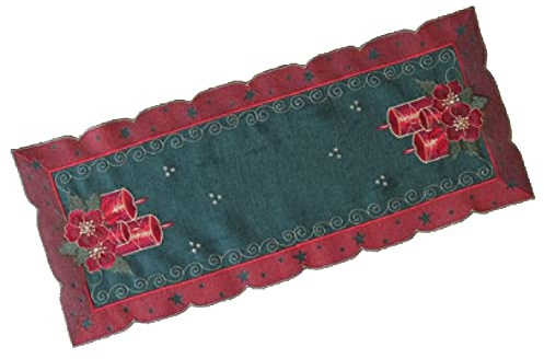 Raebel OHG Tischläufer Mitteldecke Deckchen Weihnachten grün Bestickt mit roten Kerzen (30 x 70 cm)