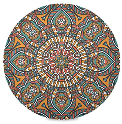 Flor Floral Vintage Retro Etnico Juego de 1/4/6 Manteles Individuales Redondos Lavables, 39cm Antideslizante Resistente al Calor para Mesa de Comedor Cocina