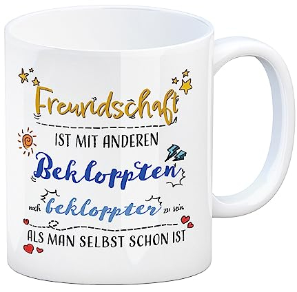 Kaffeebecher mit lustigem Spruch zu Freundschaft Tasse schönes Zitat Geschenk für beste Freunde Bekloppte bekloppt Liebe Bindung Glück Sinnspruch
