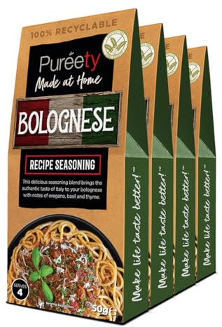 Pureety | GLUTEN FREE Bolognese Recipe Seasoning | Restaurant quality meals made at home | One pack serves four | x 4 packs