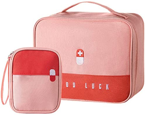 Trousse de Premiers Secours, 2 Pcs Portable Boîte Médicale Boîte, Sac de Rangement de Médicaments, Trousse de Secours Vide pour Situations Durgence à Maison Bureau Voyage (Rose)