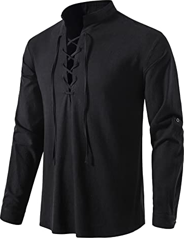 LucMatton Herren-Kostüm mit Schnürung, Baumwolle, mittelalterliches Vintage-Kostüm, Schwarz, M