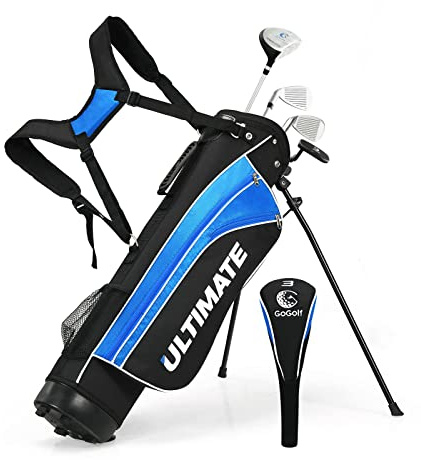 OFFICEJOY Kids Golf Clubs, Complete Set with 3# Fairway Wood, 7# & 9# Irons, Putter, Right Hand, Blue, Ages 8-13, Unisex