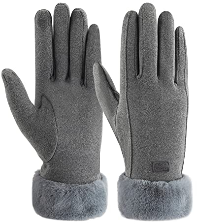 ZASFOU Damen Winter Warm Touchscreen Handschuhe mit Fleece Gefütterte Strick winterhandschuhe für Kaltes Wetter,Grau,L