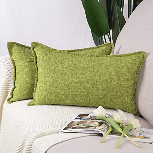 Madizz 2er Set Polyester- Leinen Kissenbezügen Weiche dekorative Kissenbezüge für Sofa Schlafzimmer Kissenhülle Hellgrün 30x50 cm Rechteckig