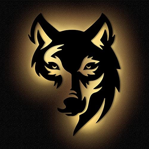 Namofactur Wolf Wandlampe Lampe Wand Deko Dekoration Wanddeko Geschenk für Wolfliebhaber I DIY Selbstbauset I Batteriebetrieb (L 37x50 cm)