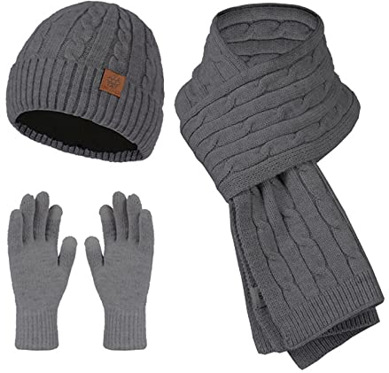 Mutze Schal Set Damen Rot, Damen Mütze Schal Set Stricken Handschuhe Winter Baretts Fleece Baskenmütze Langer Schal Warm Knit Touchscreen-Handschuhe Gestrickte Beanie Outdoor