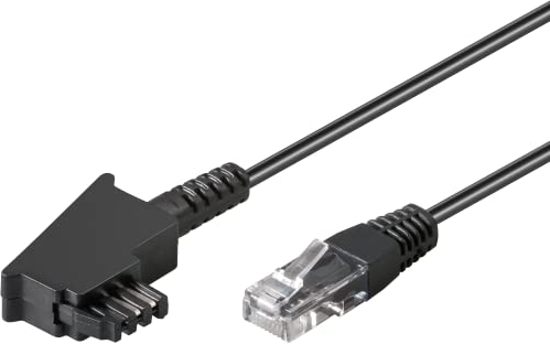 goobay 71811 Routerkabel, Telefonkabel, Anschlusskabel für DSL/ADSL/VDSL, TAE-F Stecker auf RJ45 Stecker (8P2C), schwarz, 0,5 Meter