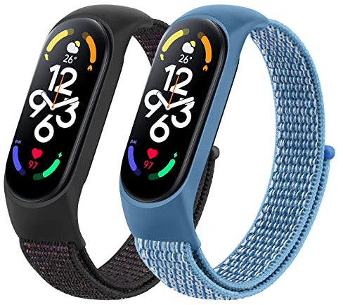 Tobfit 2 Pack für Xiaomi Mi Band 7 Armband, Nylon Weiches Atmungsaktives Armband Kompatibel für Xiaomi Mi Band 7/Xiaomi Mi Band 6/5(Schwarz+Blau)