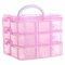SUL 3 Tier Transparent Stackable Storage Box with 18 Compartments, Craft and Storage Box with Carry Handle, Container for Jewellery, Organising Toys, Arts & Crafts, Tools (Pink)
