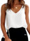 Dokotoo Damen Tops Sommer Tanktop Silk Satin Cami V-Ausschnitt Ärmellose Camisole Chiffon Casual Tank Bluse Shirt XL Weiß
