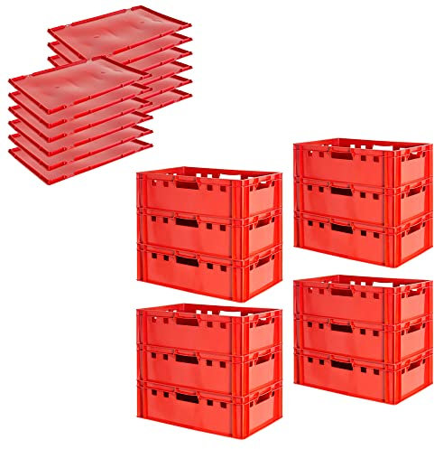 Kingpower Fleischkiste E2 mit Deckeln Fleischkiste Rot Fleischerkiste Fleischkisten Kiste Fleischkiste Eurobox Lebensmittelecht 60 x 40 Metzgerkiste Auswahl, Anzahl:12