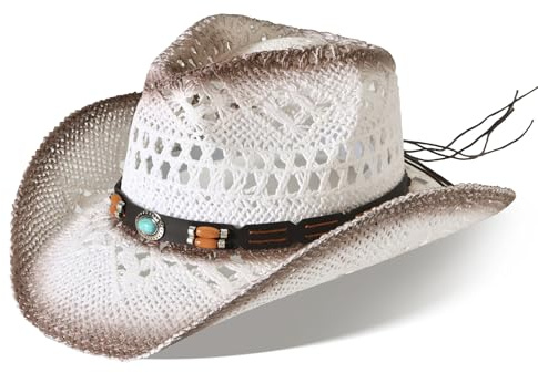 Willheoy Cowboyhut Strohhut Damen Herren Sonnenhut Sommer Strandhut Westernhut Panama Hut Unisex Cowboy Hut Faltbar Strohhut Krempe Sommerhut