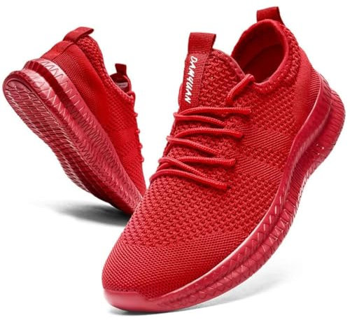 CAIQDM Herren Laufschuhe Sneaker Outdoor Sportschuhe Turnschuhe Männer Joggingschuhe Atmungsaktiv Running Shoes Men Walking Schuhe Freizeitschuhe Fitness Schuhe Rot 42 EU