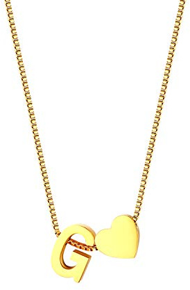 JewelryWe Schmuck Damen Halskette Buchstaben Herz Initial Alphabet A-Z Edelstahl Anhänger mit Kette für Frauen Mädchen Silber/Gold