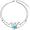 Flyow Bracelets de cheville pour femme en argent sterling 925, opale bleue, tortues de mer, vagues, pied réglable, bracelet de cheville, bijoux océan, 9, 10, 11 pouces