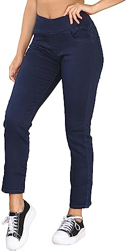 989Zé ENZO Womens Elasticated Waist Jeans Pants Slim Straight Leg Pull On Stretch Denim Trousers Casual Cotton Comfy Jeggings EZL432 Jeans Indigo 14