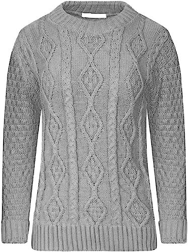 AJFASHION Women Jumpers New Ladies Long Sleeve Chunky Cable Knitted Jumper Crew Neck Winter Sweater Top UK Size 8-22 Grey