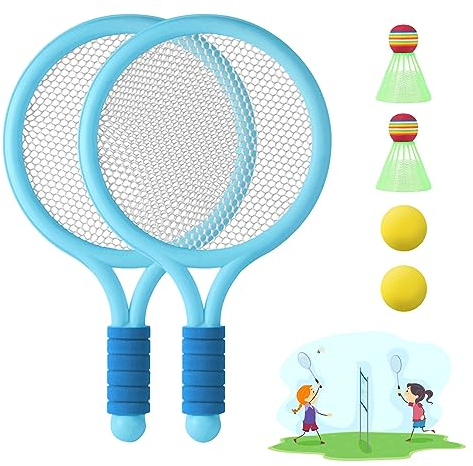 JurciCat Federball Set Kinder Badminton Set Tennisschläger Kinder Spielzeug Badmintonschläger Geschenkset für Kinder Outdoor Indoor Sport