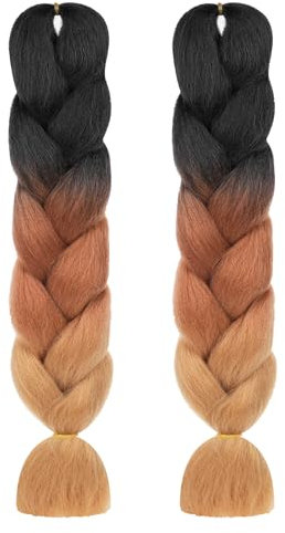 Aomig Braids Extensions, 2PC Ombre Kunsthaar zum Einflechten,24 Haarsträhnen zum Braiding Hair, Einflechten Haar Flechten Extension für Haar Box Braid Einflechten Zöpfe(Schwarz/Dunkelbraun/Hellbraun)