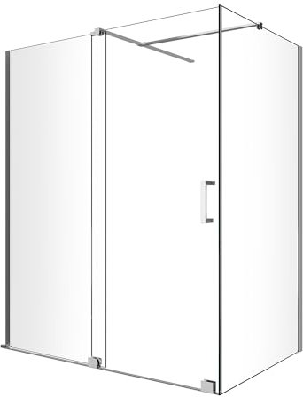 Box Doccia Angolare Con Pannello Fisso Laterale E Porta Frontale Scorrevole H 200 Vetro 8 mm Trasparente Senza Telaio (Cm 70 (68-70) x 180 (176-181))