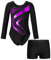 iEFiEL Mädchen Turnanzug Gymnastik Trikotanzug Glänzende Tanzbekleidung Set Klassisch Gymnastikanzug Langarm Tanzbody Zb Violett 122-128