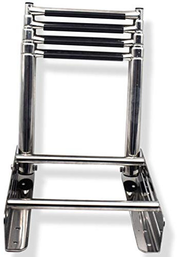 4 Step Under Platform Boat Ladder, Marine Stainless Steel Boarding Telescoping Safety Ladder for Deck, Boat Accessories, Easy Installation