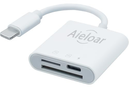 SD Card Reader for iPhone, Aieloar Memory Card Reader Adapter with Power Supply Port and SD & TF Card Slots, Plug and Play