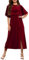 RMBLYfeiye Sommerkleid Damen Knielang Leopardenmuster Hemdkleid Damen Einfarbiges Fledermausärmel Satin Kleid Mit Schlitz A Linien Cocktailkleid Lang Abendkleid Elegant Kleider Elegant (Wein, M)