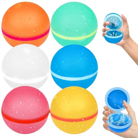 6 Piezas Globos de Agua Reutilizables, Globo de Agua in Silicona de Llenado Rápido, Autosellante Multicolores Globos de Agua, juguetes de Verano, juguetes de Piscina y Playa para Niños y Adultos