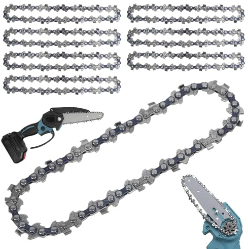 WIGUROE 4-Inch Mini Chainsaw Chain, 28 Drive Links, 8 Pack Replacement Small Saw Chain, Steel Chainsaw Blade for Cordless Handheld Mini Chainsaws