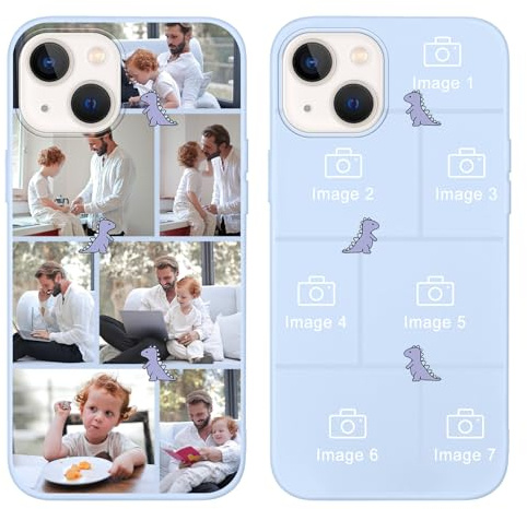 Yoedge Personalised Phone Case for iPhone 13 Mini 5.4 inch, Custom Photo Design Flexible Soft Silicone Customized Rubber Shockproof Cover, Personalize with 7 Image Collage for Girls Women, Purple