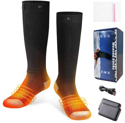 Qsocksy Heated Socks for Women and Men, Heated Ski Socks, Electric Heated Socks Rechargeable 4000mAh for Hiking, Ice skate, Trekking, Daily Commute