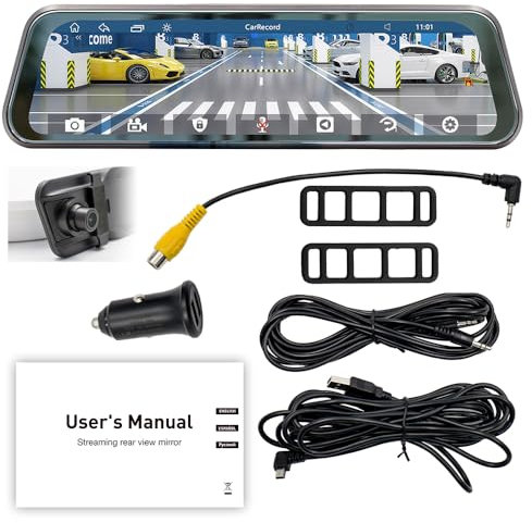 Shkalacar Spiegel Dashcam mit Rückfahrkamera, Im Autospiegel montierte Armaturenbrettkamera mit 9,36-Zoll-Touchscreen, Fahrrekorder-Unterstützung, BT-Musik-/Telefonverbindung, Spiegeltelefonverbindung