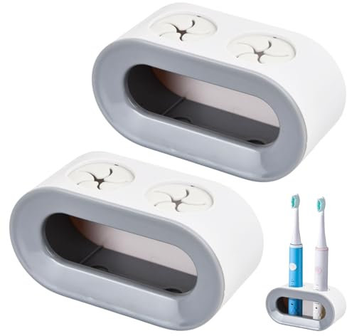 2 Pack Elektrische Zahnbürstenhalter zur Wandmontage,Universal Zahnbürstenhalter,Zahnbürstenhalter Wandmontage mit Ablaufloch,Zahnbürstenhalter Ohne Bohren,Zahnbürstenhalter für Badezimmer-Grau