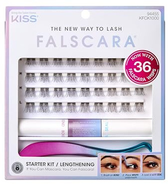 FALSCARA Kit complet d'extensions de cils à faire soi-même, Bond & Seal, applicateur de précision et 36 extensions de cils volume naturel 10 mm-12 mm, style sportif et forme arrondie